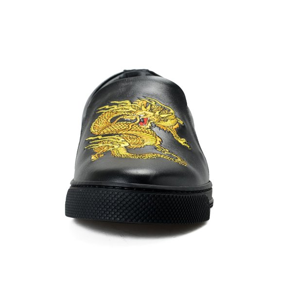 Versace Men\'s Black Embellished Leather Moccasins